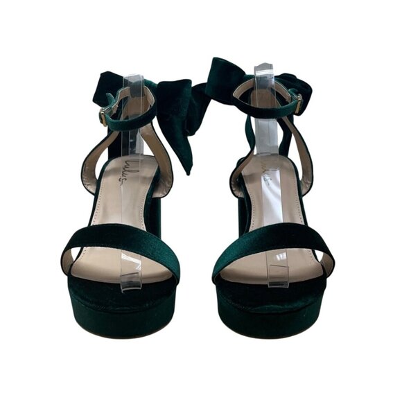 Lulus Emerald Green Velvet Bow Tie Straps Block Heel Sandals Sz 10 - New - Picture 2 of 8